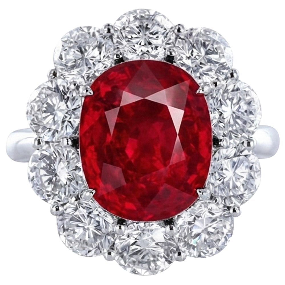 6,5 ct Rubin mit Aus der Erde Abgebauter Natürlicher Diamant Ehering Weißgold 14K Edelschmuck