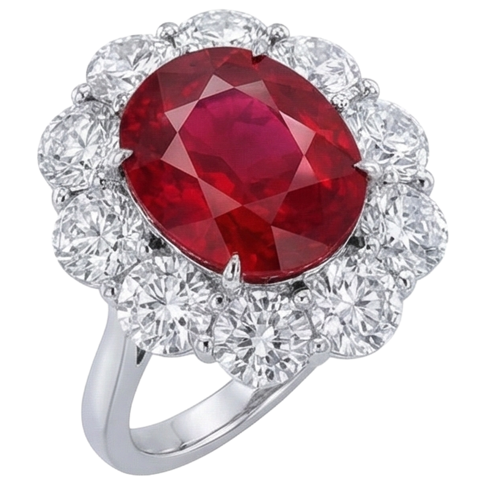 6,5 ct Rubin mit Aus der Erde Abgebauter Natürlicher Diamant Ehering Weißgold 14K Edelschmuck