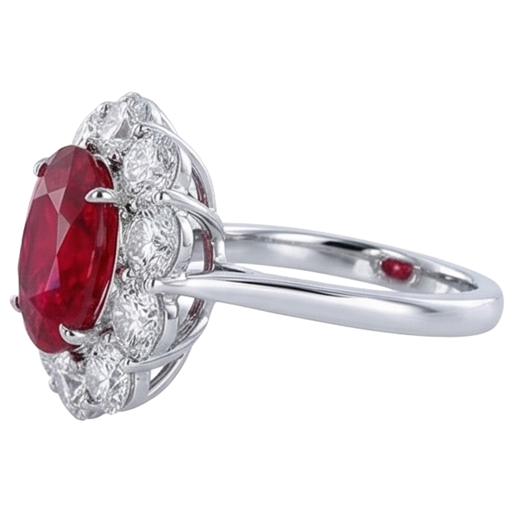 6,5 ct Rubin mit Aus der Erde Abgebauter Natürlicher Diamant Ehering Weißgold 14K Edelschmuck