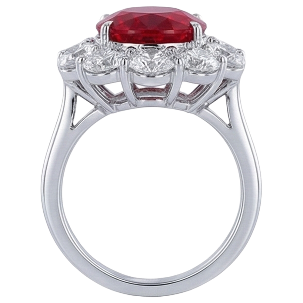 6,5 ct Rubin mit Aus der Erde Abgebauter Natürlicher Diamant Ehering Weißgold 14K Edelschmuck