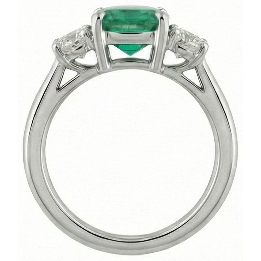 6,50 Karat Grüner Smaragd & Aus der Erde Abgebauter Natürlicher Diamant 3-Steine Ring Weißgold 14K