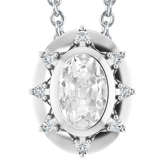 6.50 Karat Oval alter Bergmann Halo Damen Echt Diamant Anhänger Lünette Star Style