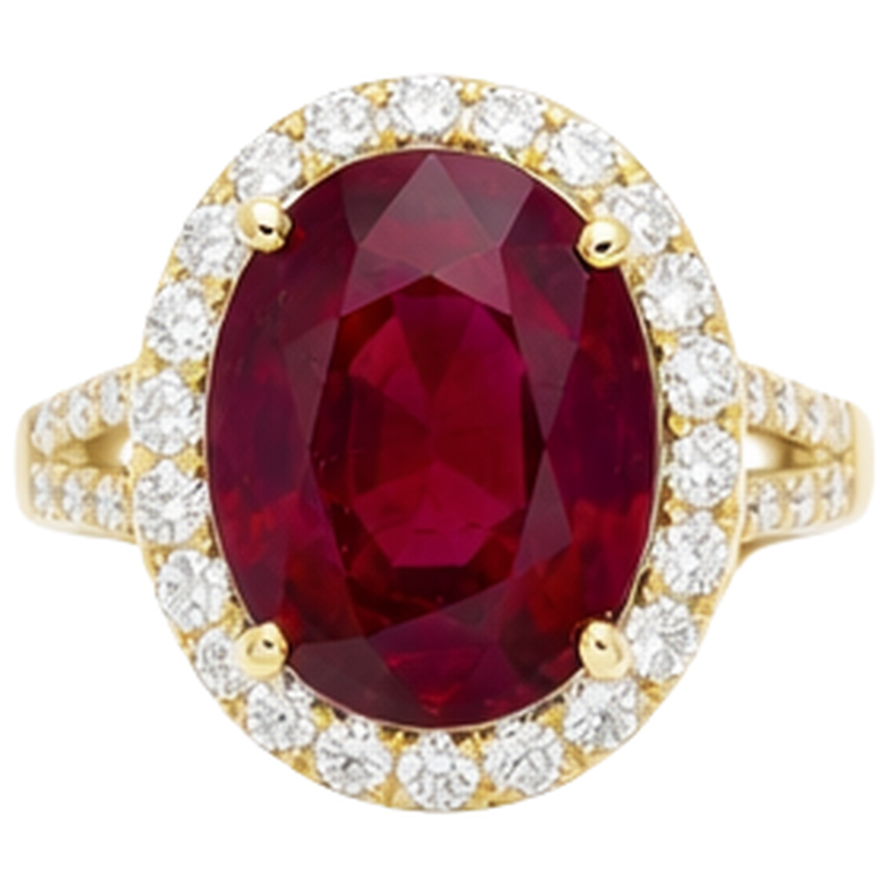 6,50 Karat Rubin und Aus der Erde Abgebauter Natürlicher Diamant Ring Edelschmuck 14K Gelbgold
