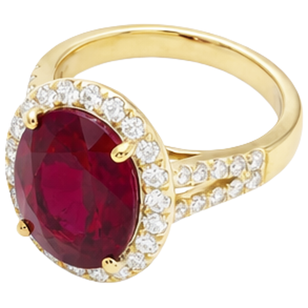 6,50 Karat Rubin und Aus der Erde Abgebauter Natürlicher Diamant Ring Edelschmuck 14K Gelbgold