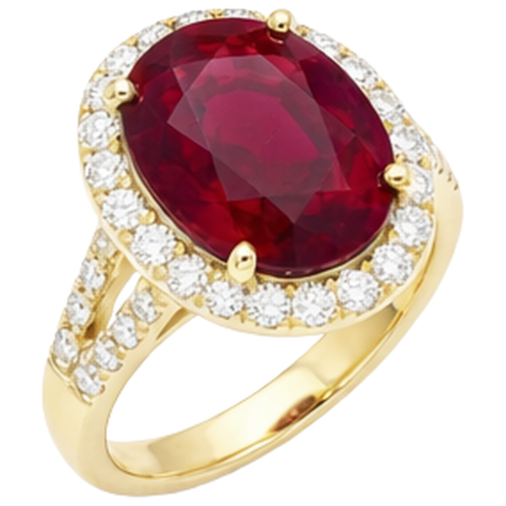 6,50 Karat Rubin und Aus der Erde Abgebauter Natürlicher Diamant Ring Edelschmuck 14K Gelbgold