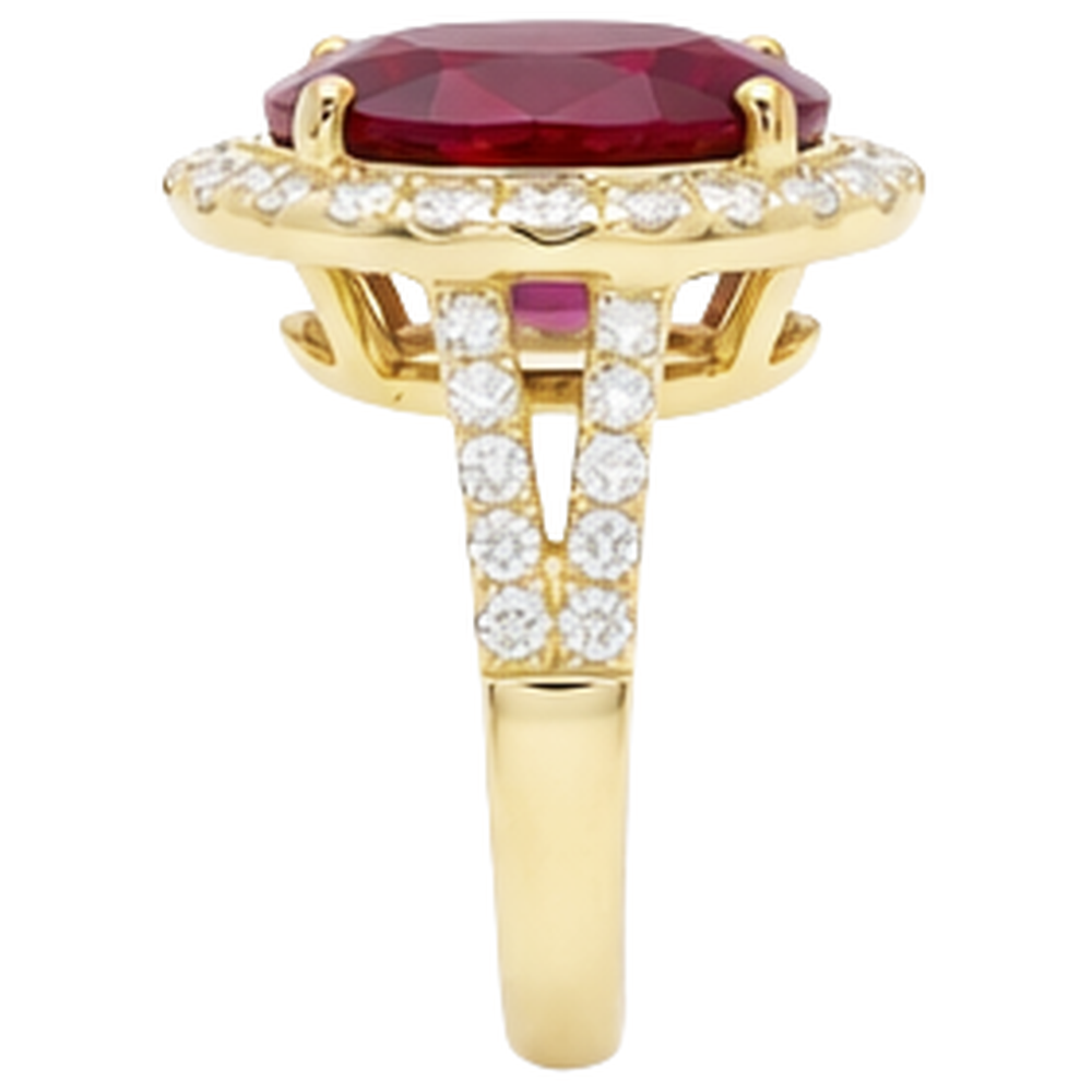 6,50 Karat Rubin und Aus der Erde Abgebauter Natürlicher Diamant Ring Edelschmuck 14K Gelbgold