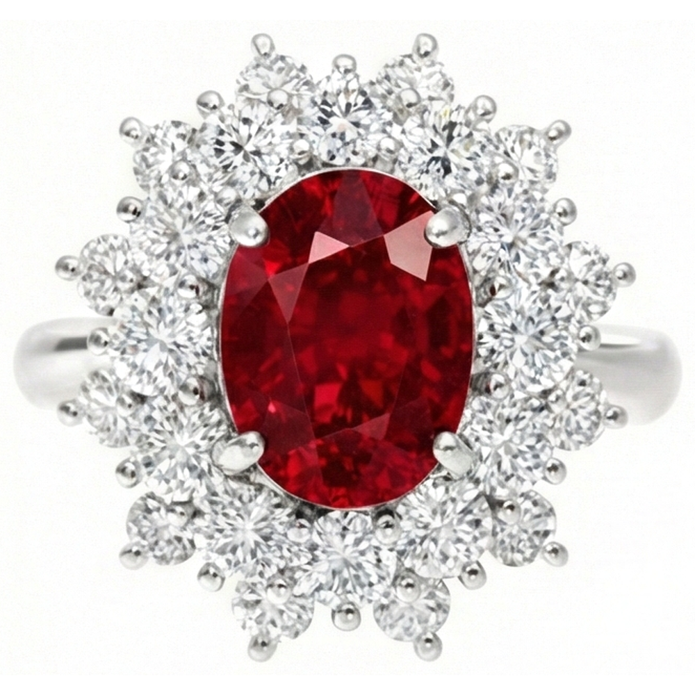 6,50 ct natürlicher roter Rubin mit Aus der Erde Abgebauter Natürlicher Diamanten Ring aus echtem Weißgold