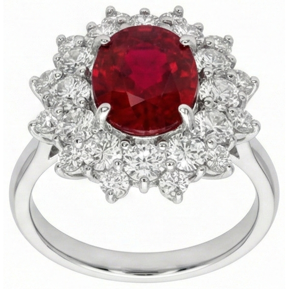 6,50 ct natürlicher roter Rubin mit Aus der Erde Abgebauter Natürlicher Diamanten Ring aus echtem Weißgold
