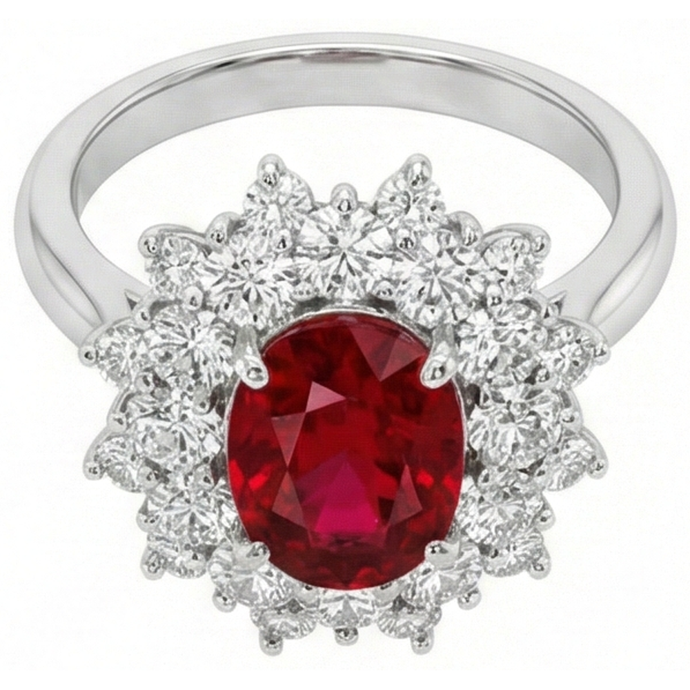6,50 ct natürlicher roter Rubin mit Aus der Erde Abgebauter Natürlicher Diamanten Ring aus echtem Weißgold