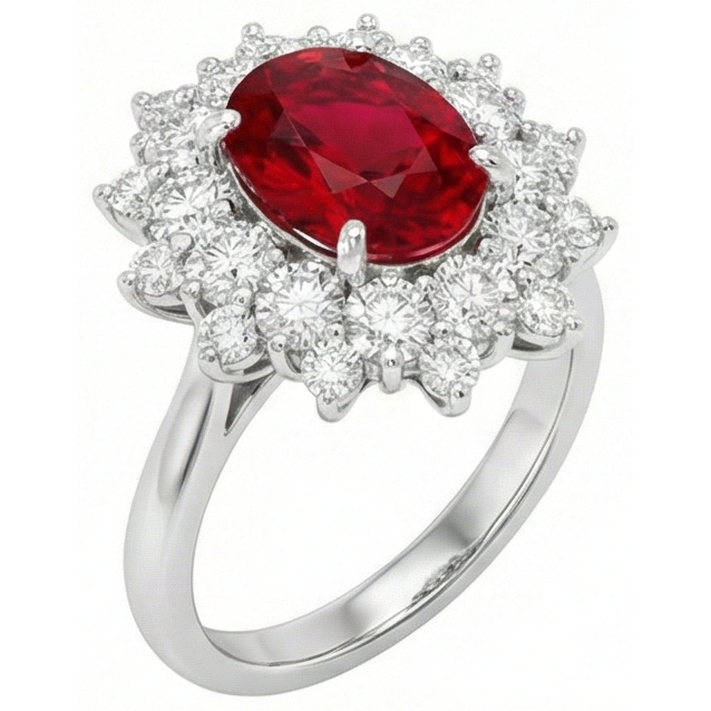 6,50 ct natürlicher roter Rubin mit Aus der Erde Abgebauter Natürlicher Diamanten Ring aus echtem Weißgold