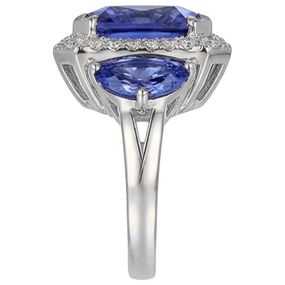 6,75 Karat Strahlender Tansanit und runde Aus der Erde Abgebauter Natürlicher Diamanten Fancy Ring Gold