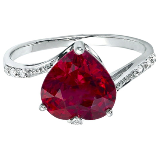 7.20 ct Herzschliff roter Rubin und runder Aus der Erde Abgebauter Natürlicher Diamant Ring Gold Weiß 14K