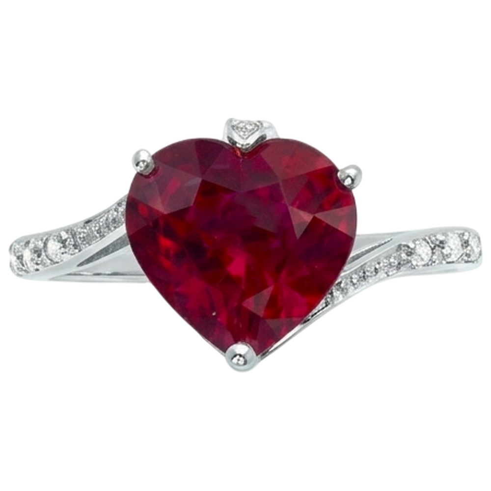 7.20 ct Herzschliff roter Rubin und runder Aus der Erde Abgebauter Natürlicher Diamant Ring Gold Weiß 14K
