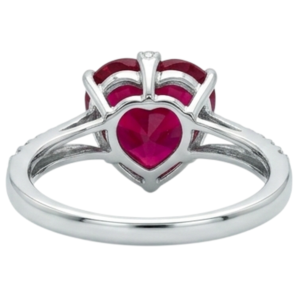 7.20 ct Herzschliff roter Rubin und runder Aus der Erde Abgebauter Natürlicher Diamant Ring Gold Weiß 14K
