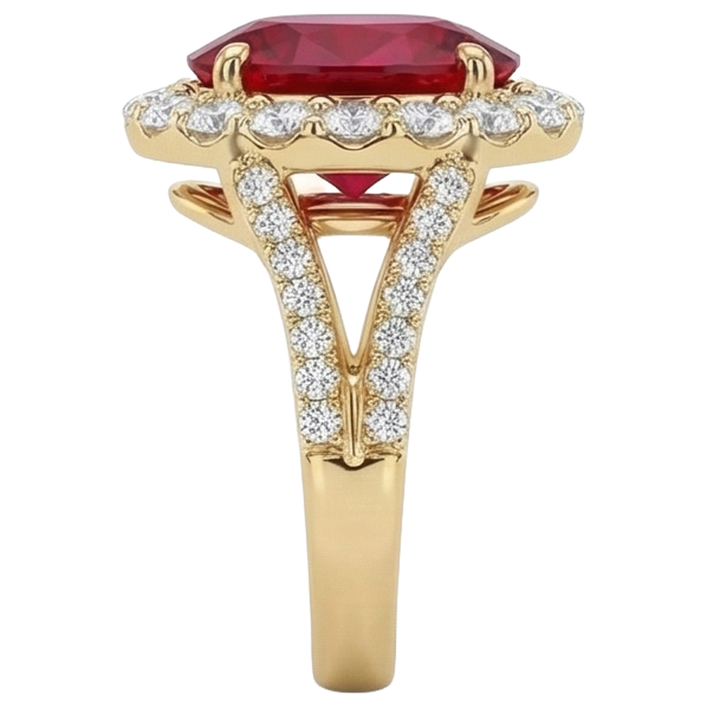 7.25 Karat Oval Roter Rubin Mit Aus der Erde Abgebauter Natürlicher Diamant Ehering Gelbgold 14K