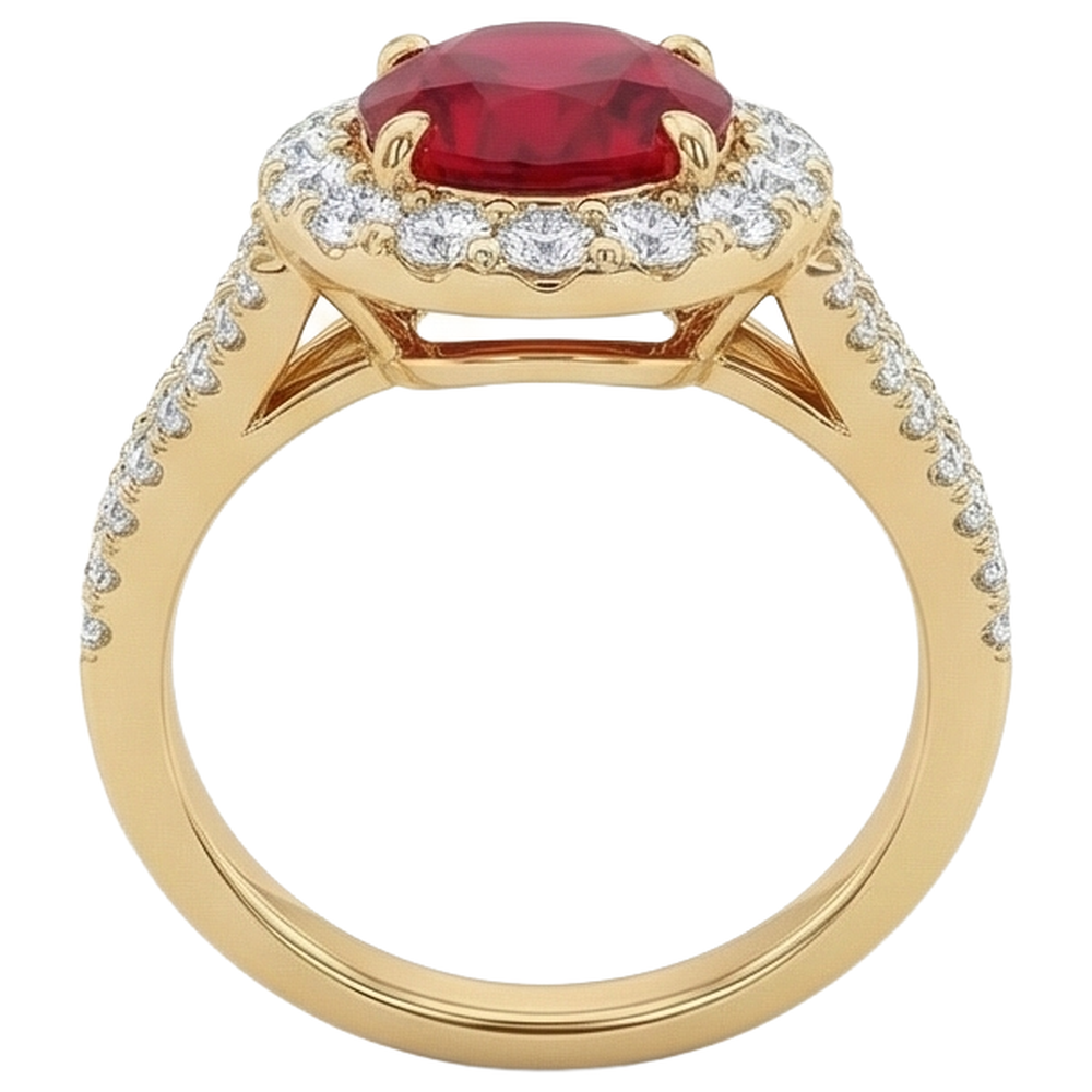 7.25 Karat Oval Roter Rubin Mit Aus der Erde Abgebauter Natürlicher Diamant Ehering Gelbgold 14K