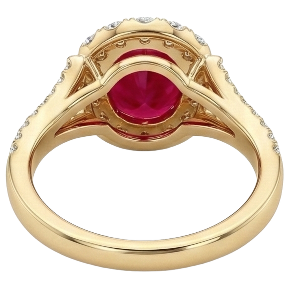 7.25 Karat Oval Roter Rubin Mit Aus der Erde Abgebauter Natürlicher Diamant Ehering Gelbgold 14K
