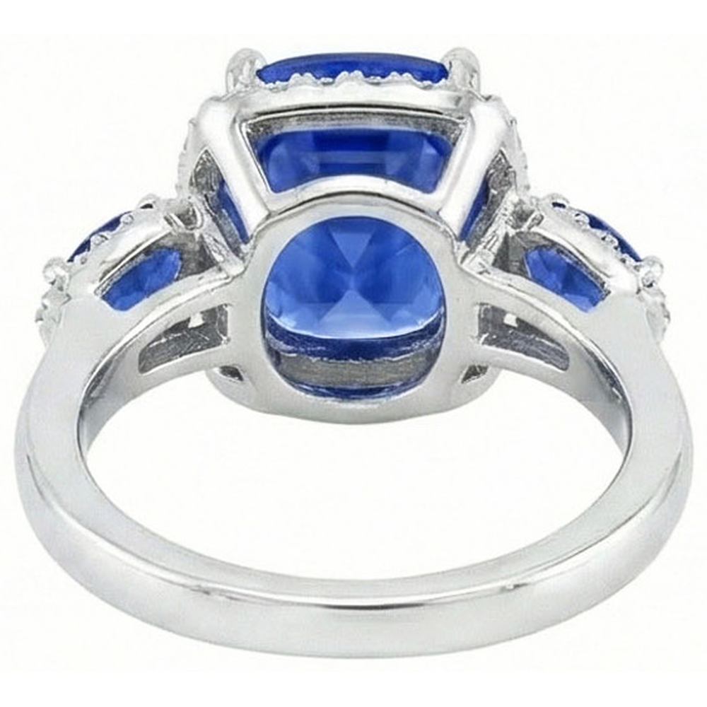 7.25 ct Kissen Ceylon Saphir und Aus der Erde Abgebauter Natürlicher Diamanten Ring Weißgold 14K