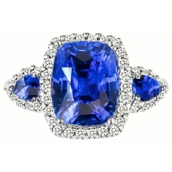 7.25 ct Kissen Ceylon Saphir und Aus der Erde Abgebauter Natürlicher Diamanten Ring Weißgold 14K