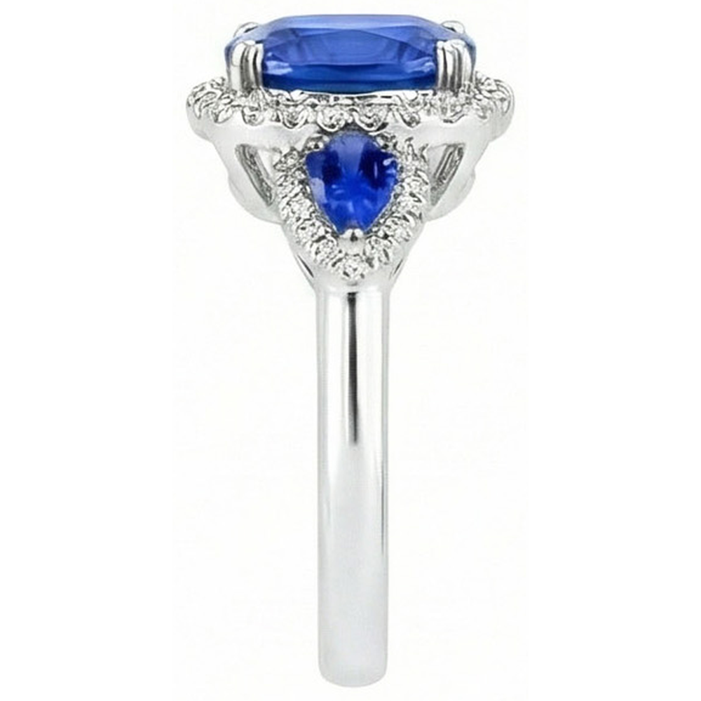 7.25 ct Kissen Ceylon Saphir und Aus der Erde Abgebauter Natürlicher Diamanten Ring Weißgold 14K