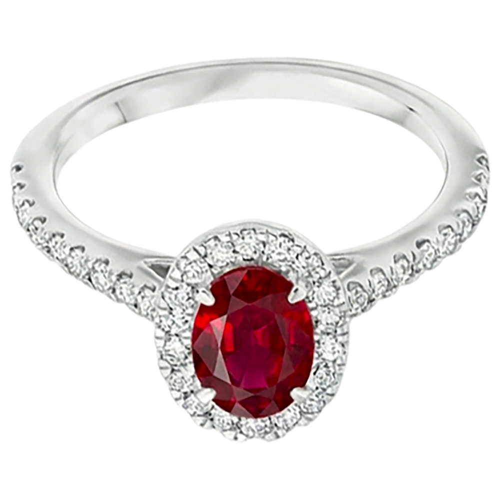 7.35 Karat Ovaler Rubin mit runden Aus der Erde Abgebauter Natürlicher Diamanten Ring Weißgold 14K