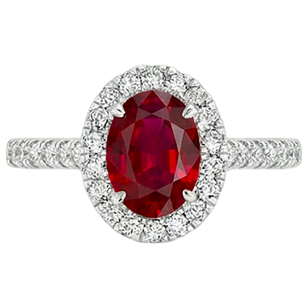 7.35 Karat Ovaler Rubin mit runden Aus der Erde Abgebauter Natürlicher Diamanten Ring Weißgold 14K