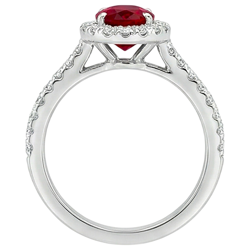 7.35 Karat Ovaler Rubin mit runden Aus der Erde Abgebauter Natürlicher Diamanten Ring Weißgold 14K