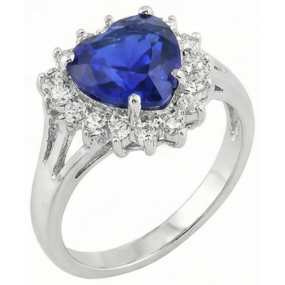 7.61 Ct Herz Sri Lanka Ring mit blauem Saphir und Aus der Erde Abgebauter Natürlicher Diamanten