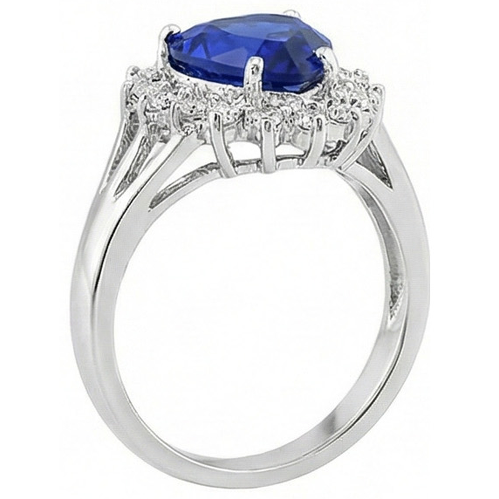 7.61 Ct Herz Sri Lanka Ring mit blauem Saphir und Aus der Erde Abgebauter Natürlicher Diamanten