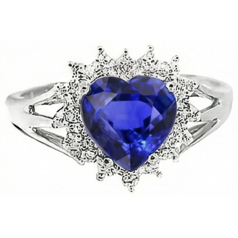 7.61 Ct Herz Sri Lanka Ring mit blauem Saphir und Aus der Erde Abgebauter Natürlicher Diamanten