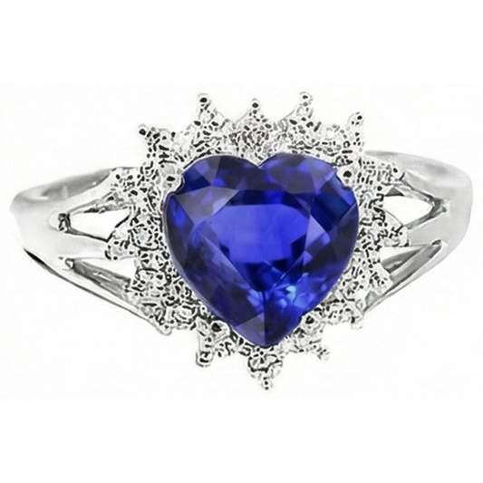 7.61 Ct Herz Sri Lanka Ring mit blauem Saphir und Aus der Erde Abgebauter Natürlicher Diamanten