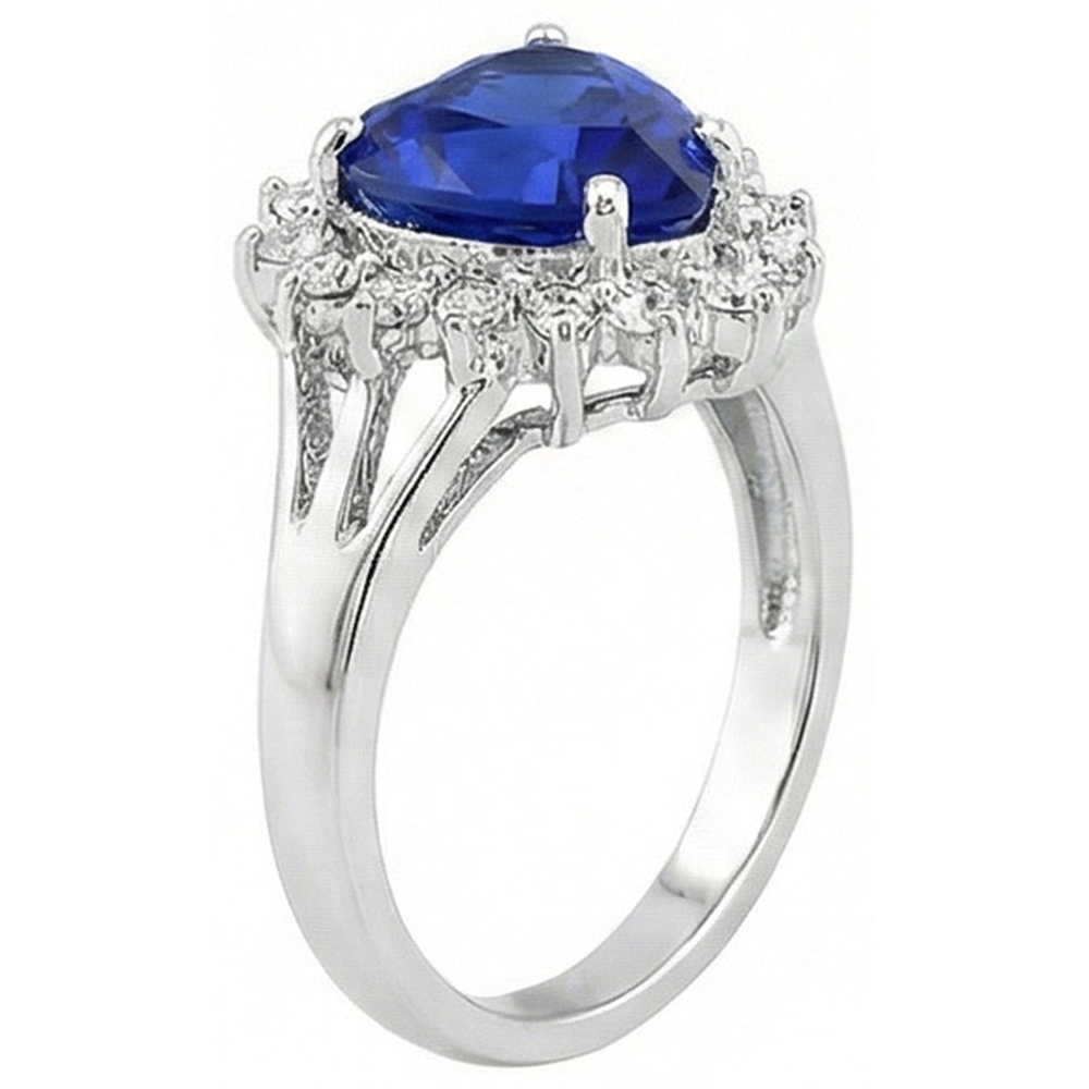 7.61 Ct Herz Sri Lanka Ring mit blauem Saphir und Aus der Erde Abgebauter Natürlicher Diamanten