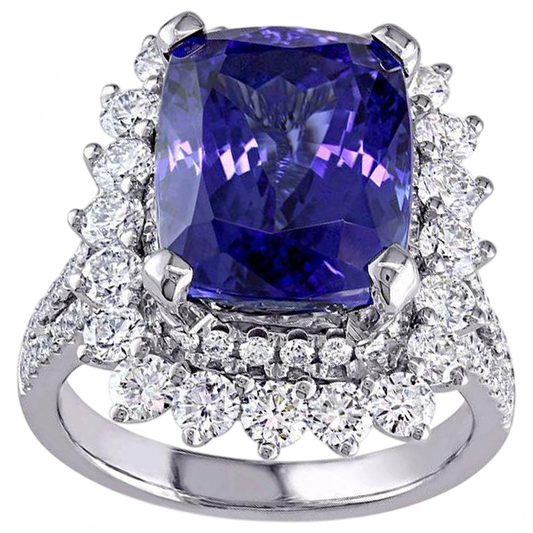 7.75 Karat Großer Tansanit-Ring mit kleinen Aus der Erde Abgebauter Natürlicher Diamanten Weißgold 14K
