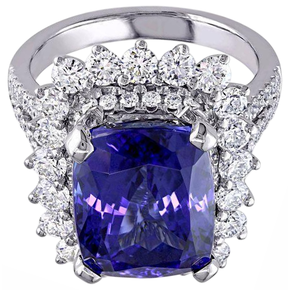 7.75 Karat Großer Tansanit-Ring mit kleinen Aus der Erde Abgebauter Natürlicher Diamanten Weißgold 14K