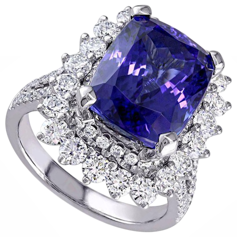 7.75 Karat Großer Tansanit-Ring mit kleinen Aus der Erde Abgebauter Natürlicher Diamanten Weißgold 14K