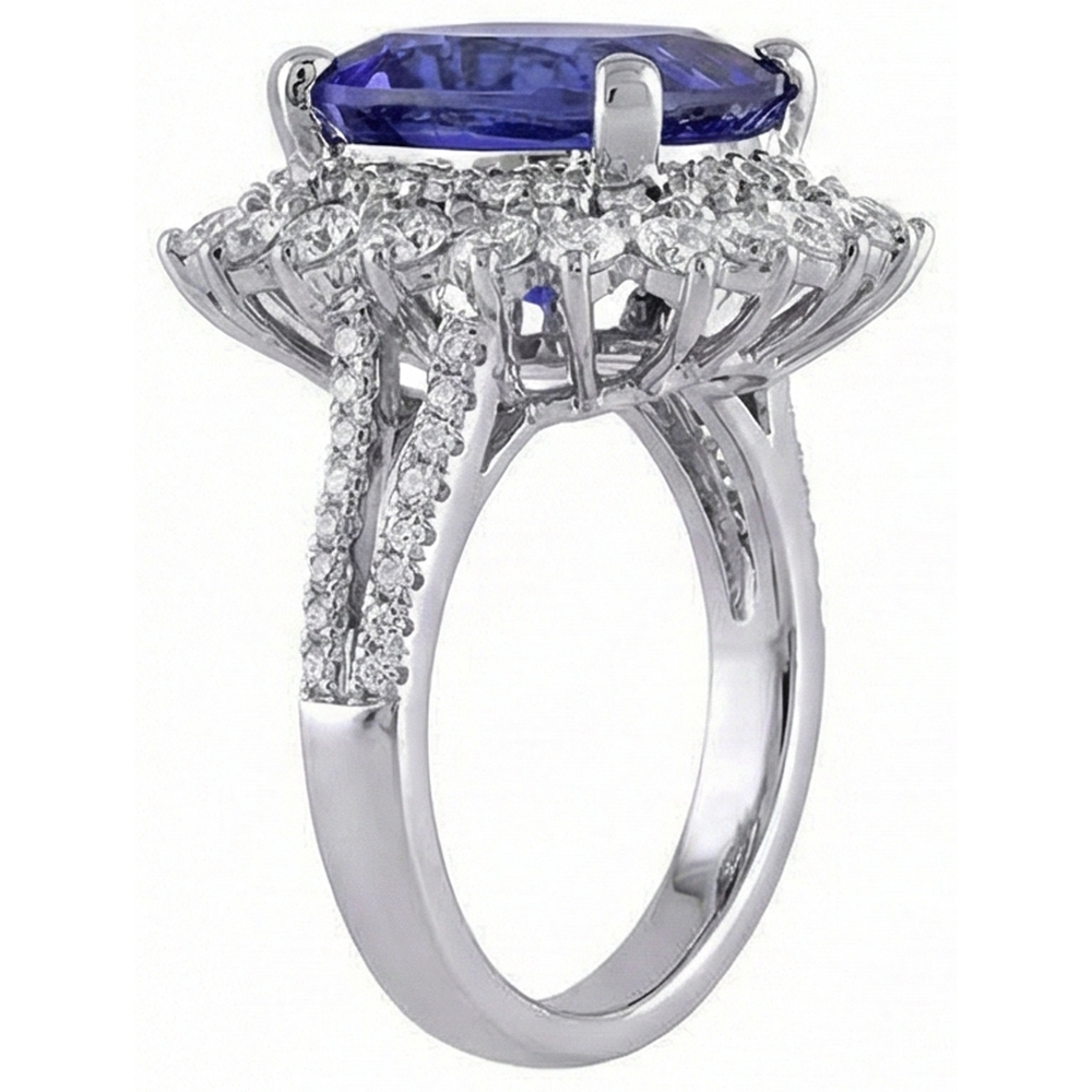 7.75 Karat Großer Tansanit-Ring mit kleinen Aus der Erde Abgebauter Natürlicher Diamanten Weißgold 14K