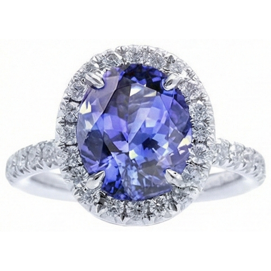 7.75 ct Goldschmuck Ovaler Tansanit mit Halo-Aus der Erde Abgebauter Natürlicher Diamantring