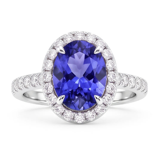 7.75 ct Goldschmuck Ovaler Tansanit mit Halo-Aus der Erde Abgebauter Natürlicher Diamantring