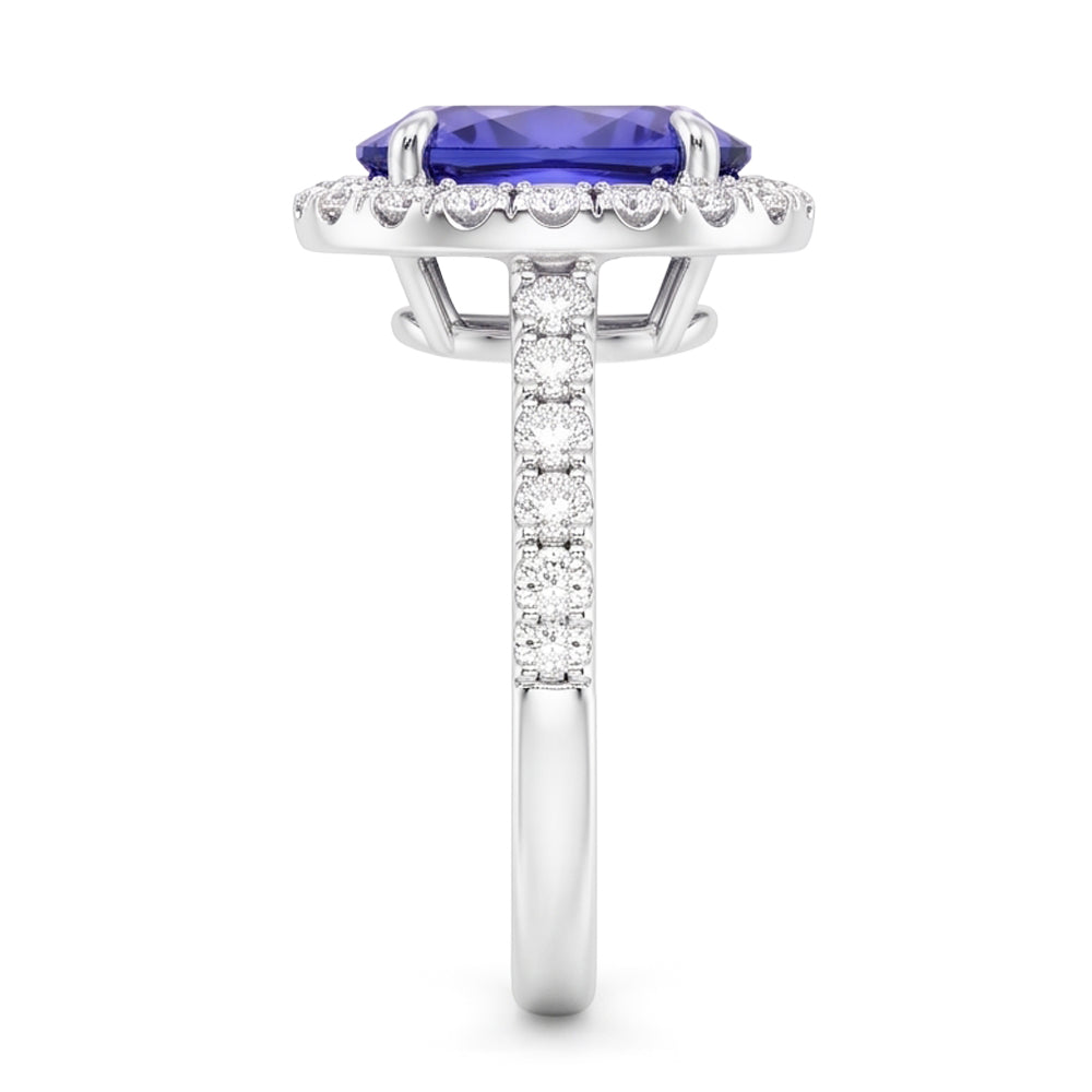 7.75 ct Goldschmuck Ovaler Tansanit mit Halo-Aus der Erde Abgebauter Natürlicher Diamantring