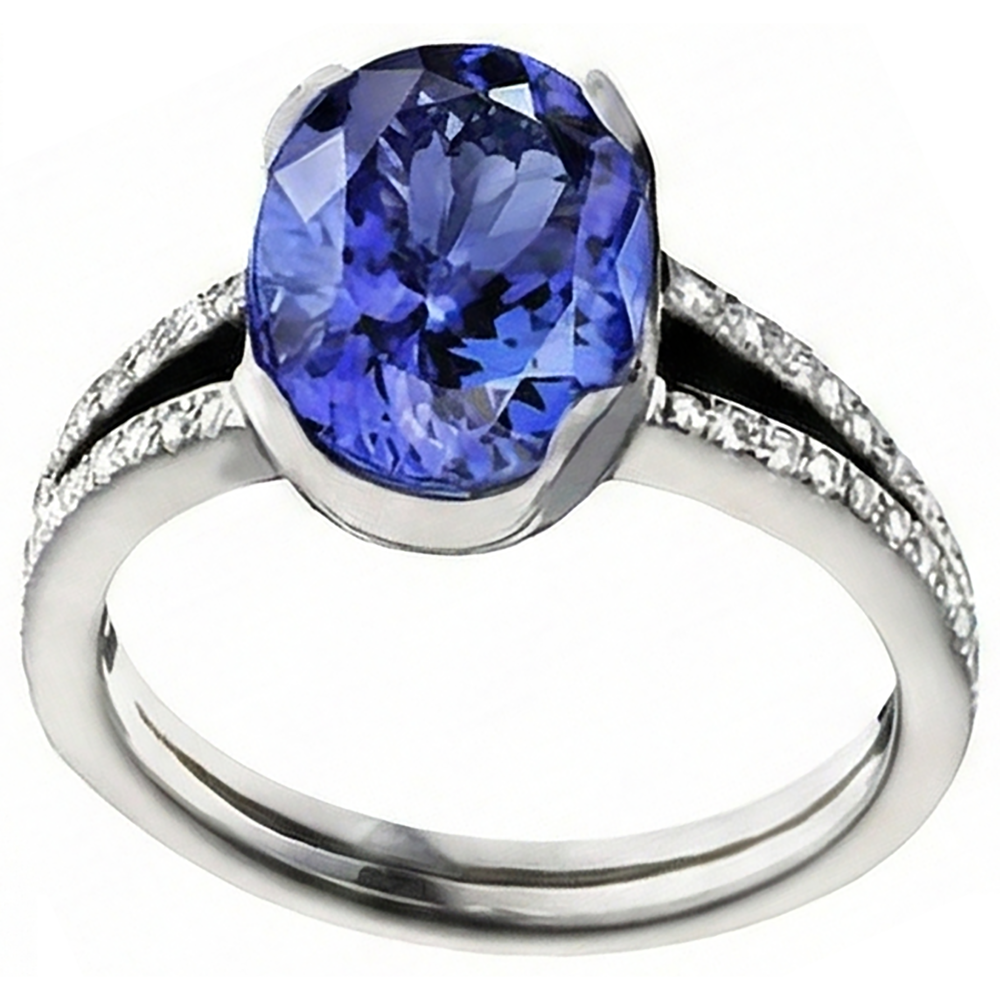 7 Karat Oval Tansanit Aus der Erde Abgebauter Natürlicher Diamanten Verlobungsring Weißgold 14K