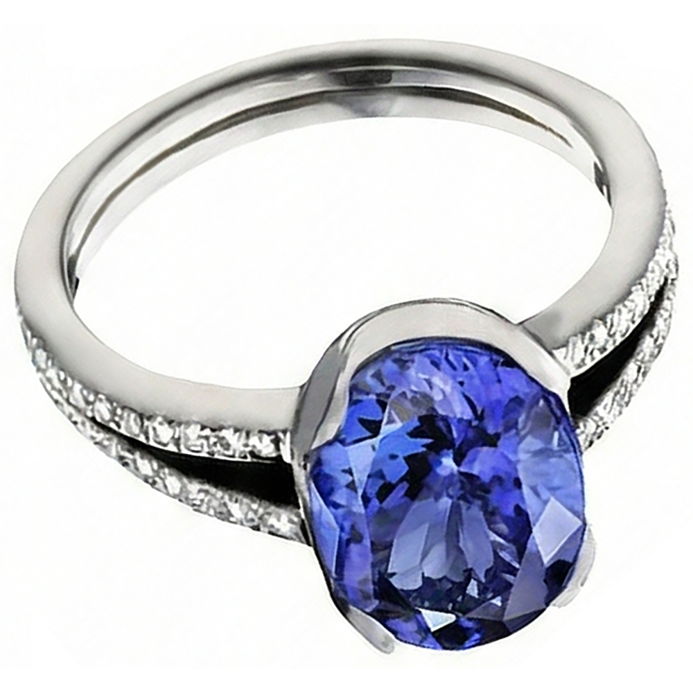 7 Karat Oval Tansanit Aus der Erde Abgebauter Natürlicher Diamanten Verlobungsring Weißgold 14K
