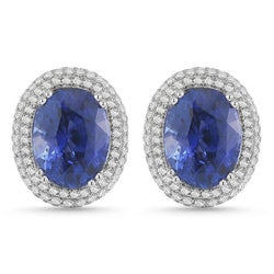 7 Karat Saphir und Aus der Erde Abgebauter Natürlicher Diamanten Damen Ohrstecker Weißgold 14K