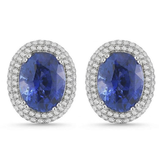 7 Karat Saphir und Aus der Erde Abgebauter Natürlicher Diamanten Damen Ohrstecker Weißgold 14K