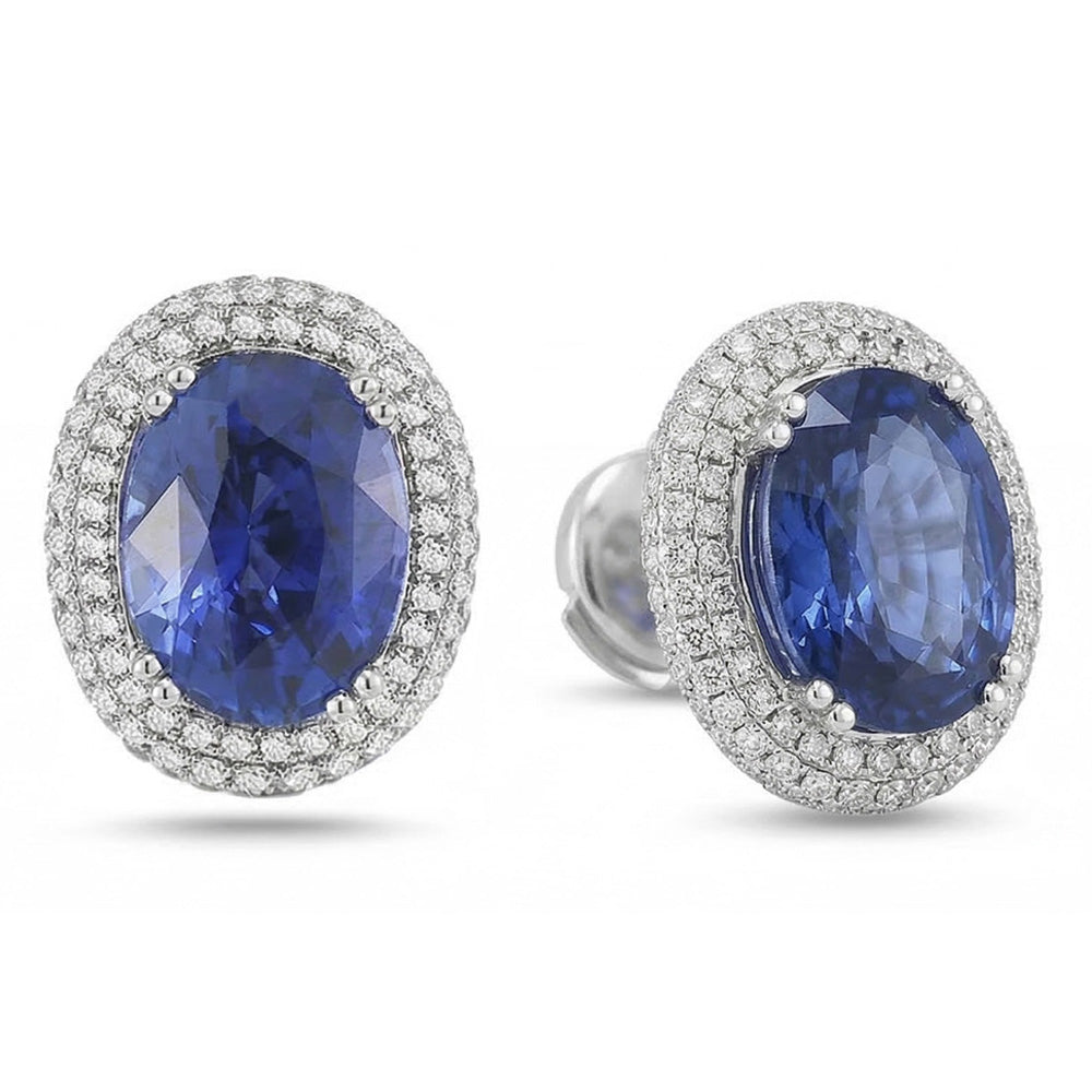 7 Karat Saphir und Aus der Erde Abgebauter Natürlicher Diamanten Damen Ohrstecker Weißgold 14K
