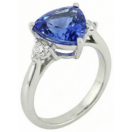 7 Karat Tansanit & Aus der Erde Abgebauter Natürlicher Diamant Drei-Steine-Ring Weißgold 14K