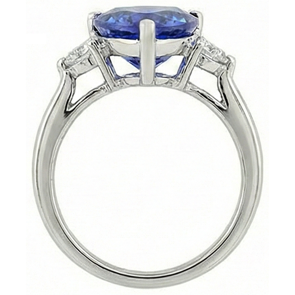 7 Karat Tansanit & Aus der Erde Abgebauter Natürlicher Diamant Drei-Steine-Ring Weißgold 14K