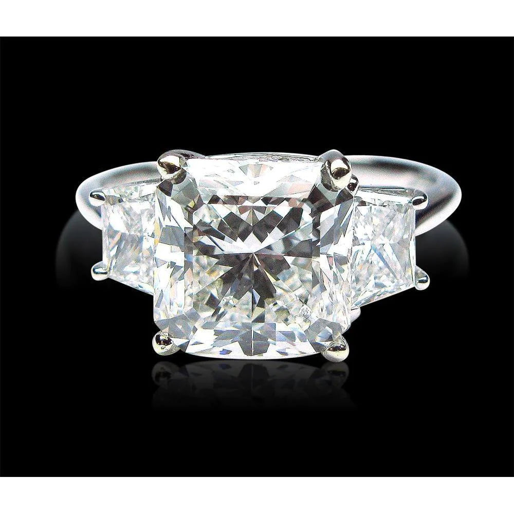 7 Karat strahlender & trapezförmiger Echt Diamant-Drei-Stein-Ring
