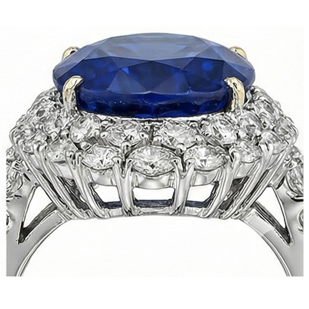 7 Kt Oval Sri Lanka Blauer Saphir Und Aus der Erde Abgebauter Natürlicher Diamanten Ring Weißgold 14K