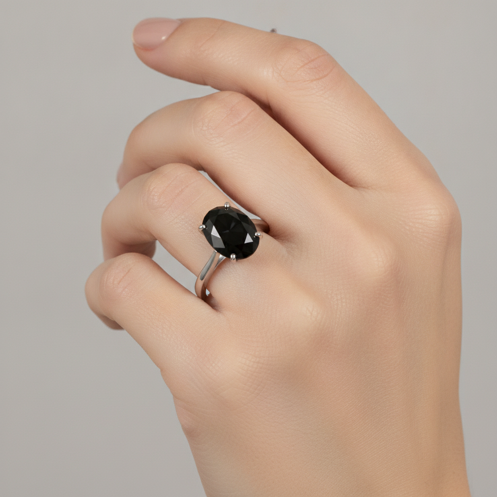 Ehering mit echtem schwarzem Diamanten, 5 Karat ovaler Solitär, Messerkante, 14 Karat Weißgold