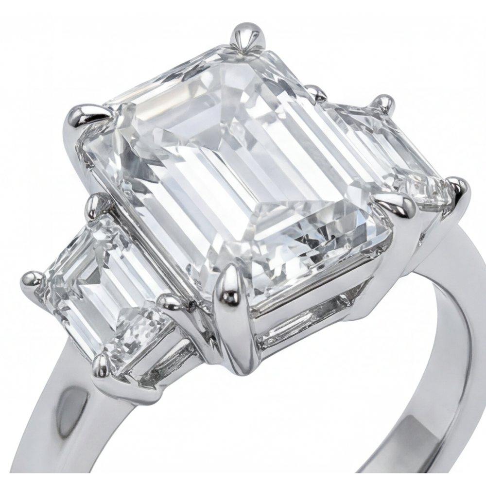7 ct 3-Stein-Smaragd-Echt Aus der Erde Abgebauter Natürlicher Diamantring